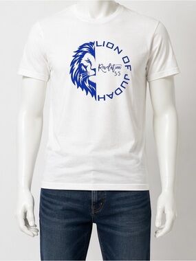 Gildan White Short Sleeve Tee with Blue Lion Graphic